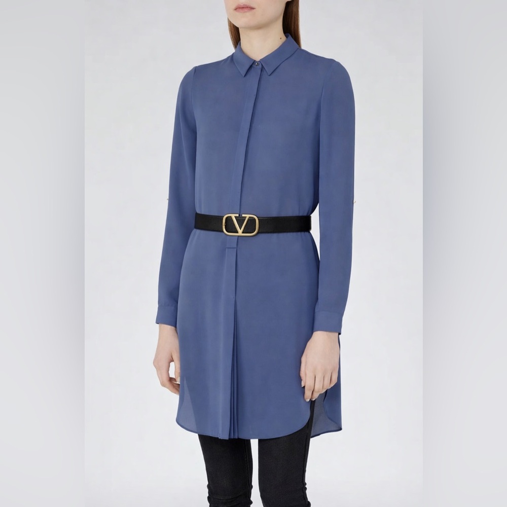 Designer REISS Chelsea long shirt size 4 long sleeve blue georgette